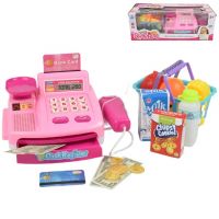 Happy Shopping: Ružová pokladnica s produktmi, zvukom a príslušenstvom 22x10x15cm