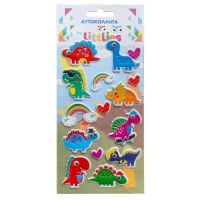 The Littlies: Dinosaurový vzor 3D pufová nálepka set 10x22cm na hárku