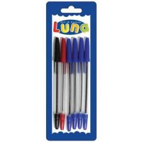 Luna: Guľôčkové perá, set/4 modré, 1 červené a 1 čierne pero - l/u/luna-gulockove-pera-set-4-modre-1-cervene-a-1-cierne-pero.jpg