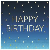 Modré narodeninové dvojvrstvové papierové servítky s nápisom Happy Birthday, balenie 20 ks.