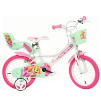 Paw Patrol Skye 14” detský bicykel s košíkom a sedačkou pre bábiku v ružovo-mentolovej farbe – bicykel Dino Bikes