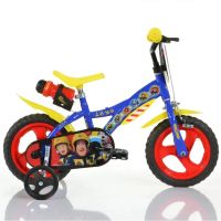 Sam, hasič 12 detský bicykel s držiakom na fľašu a bočnými kolieskami v modro-žltej farbe – bicykel Dino Bikes