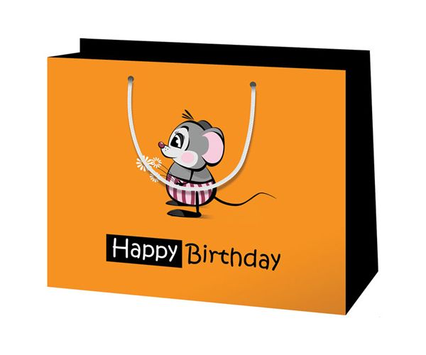 Közepes méretű "Happy Birthday" egeres ajándéktáska 18x23x10cm