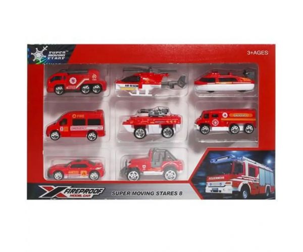 X-Fireproof 8 dielny set hasičských autíčok