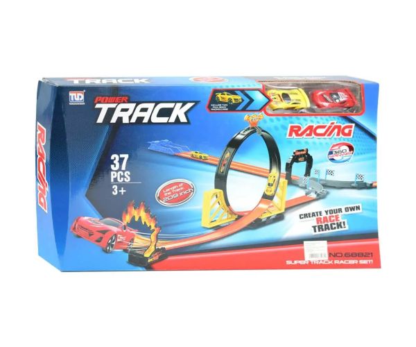 Power Track 37-dielny set pretekárskej dráhy so slučkami a autíčkami 1/64