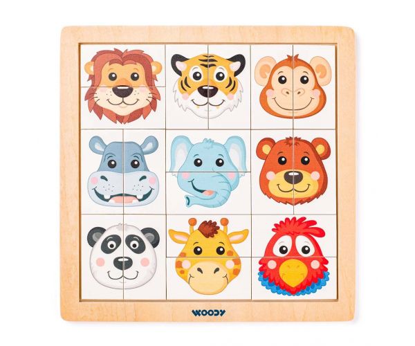 Montessori Safari zvieracie hlavy drevené puzzle - Woodyland