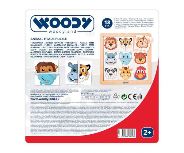 Montessori Safari zvieracie hlavy drevené puzzle - Woodyland