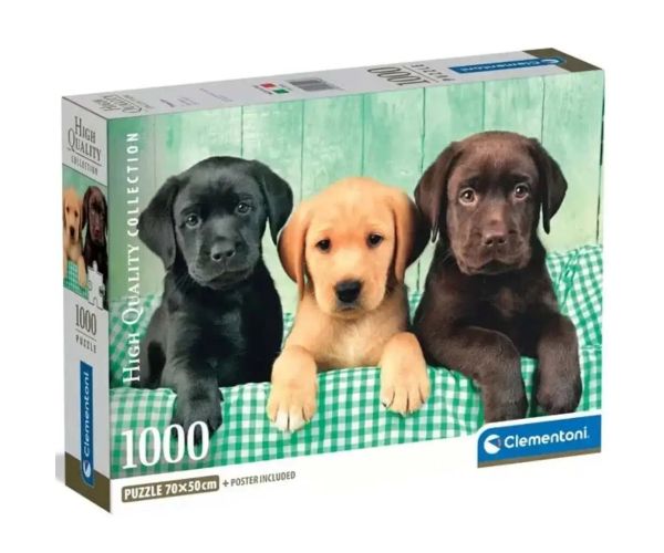 Tri malí labradori 1000 ks HQC puzzle s plagátom - Clementoni