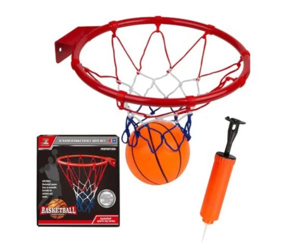 Basketbalový set s prsteňom, farebnou sieťou, loptou a pumpou 24cm