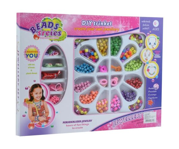 Beads Series: Set na výrobu šperkov s korálkami, sponkou a gumičkou do vlasov 500+ korálkov