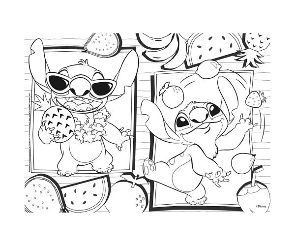 Disney Stitch 2 v 1 maxi 4x48-dielne puzzle a omaľovánka 35x25 cm - Lisciani