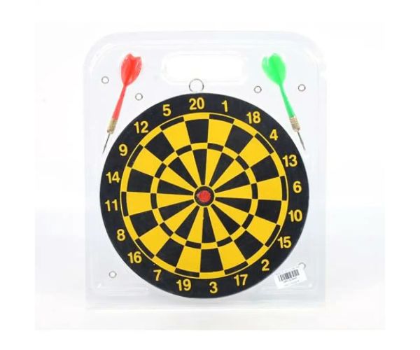 Drevená darts tabuľa so šípkami 23cm
