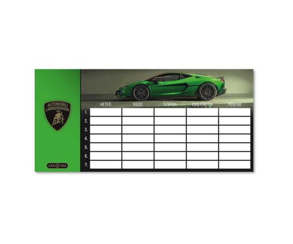 Ars Una: zelený rozvrh s motívom Lamborghini, jednostránkový, obojstranný