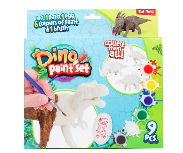 Dino Paint Set: Maľovateľná figura dinosaura s farbami a štetcom 9-dielna sada