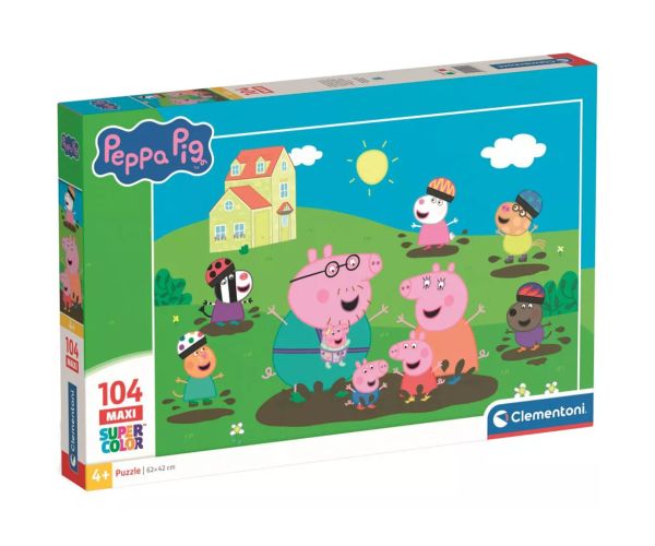 Peppa prasiatko Veselá skákanie do kaluže 104 ks maxi puzzle – Clementoni