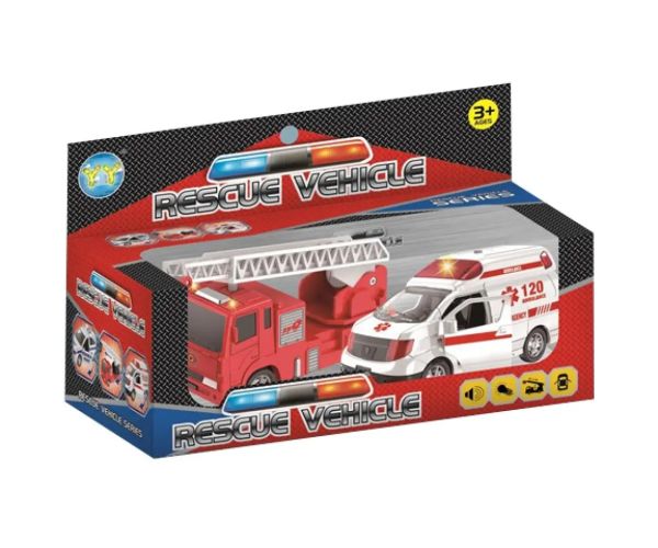 Rescue Vehicle 2 dielny set, hasičské a záchranné auto so svetlom a zvukom