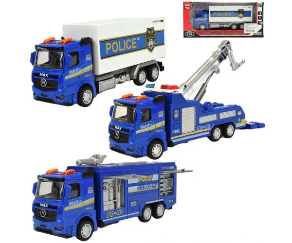 Police Set: Policajné nákladné auto so zotrvačníkom, svetlom a zvukom v rôznych verziách 19cm 1ks