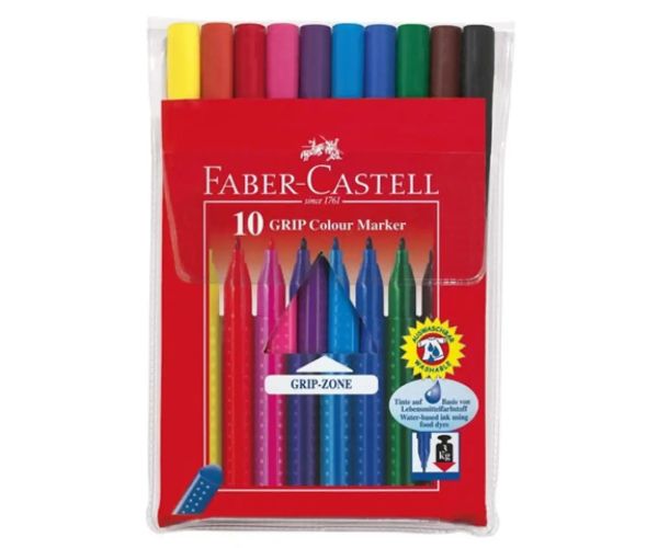 Grip farebné fixky zmývacie 10 kusový set Faber-Castell