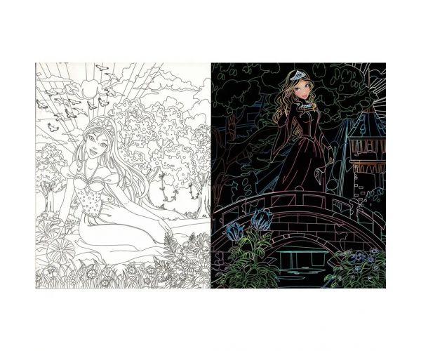 Skryté princezné - Maľovanka s škrabacími a farebnými stránkami