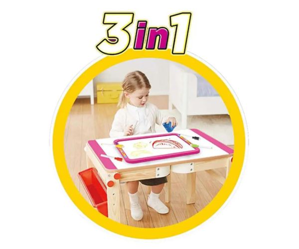3v1 obojstranná kresliaca tabuľa v ružovej farbe 37x99cm