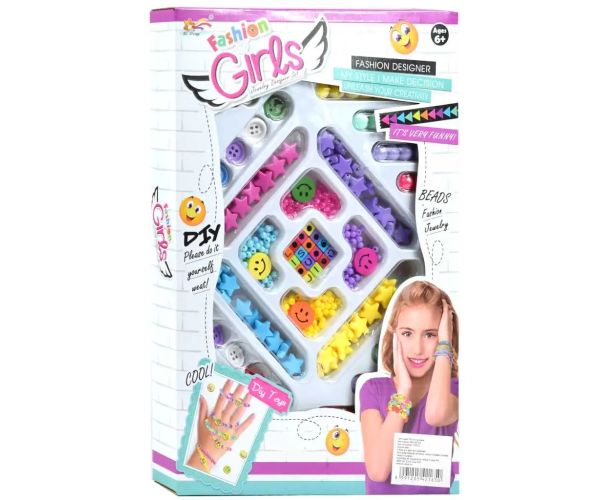 Fashion Girls Set na výrobu náramku 100+ farebných perál a hviezdičiek