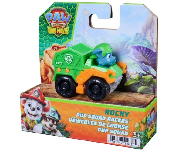 Labková patrola: Dino Movie Rocky mini pretekárske auto 6,4 cm - Spin Master