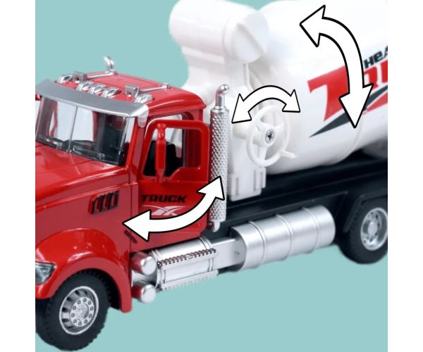 Heavy Duty Truck: Kovový model domiešavača s otvárateľnými dverami a otočným bubnom 1/36