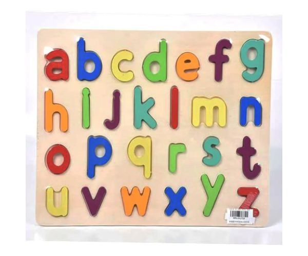 ABC farebné drevené puzzle s malými písanými písmenami 26 dielny set
