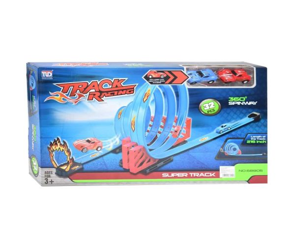 Racing Track 32-dielny set pretekárskej dráhy so slučkami a autíčkami 1/64