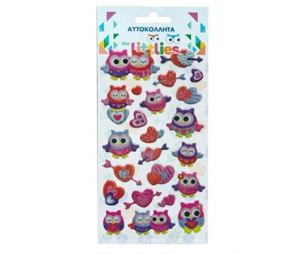 The Littlies: Lesklá sova 3D pufová nálepka set 10x22cm na hárku