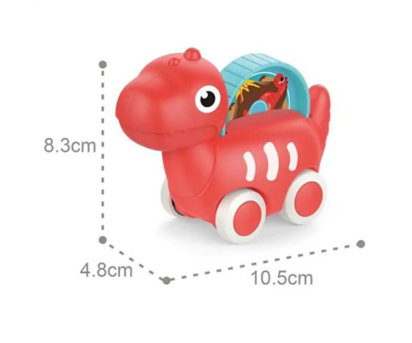 Červené dinosaurové autíčko s pohyblivým obrázkom 10,5cm
