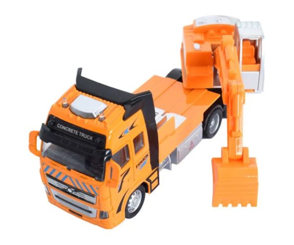 Žlté nákladné auto so žeriavom so svetlom a zvukom 1/38