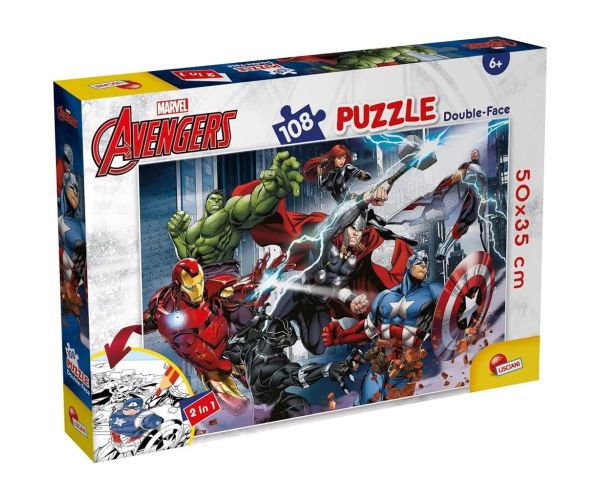 Avengeri 2 v 1, 108-dielne puzzle a omaľovánka 50x35 cm – Lisciani