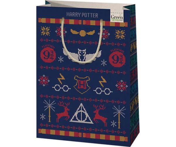 Green Grass Harry Potter Vianočné vzory, veľká darčeková taška 26x14x33cm