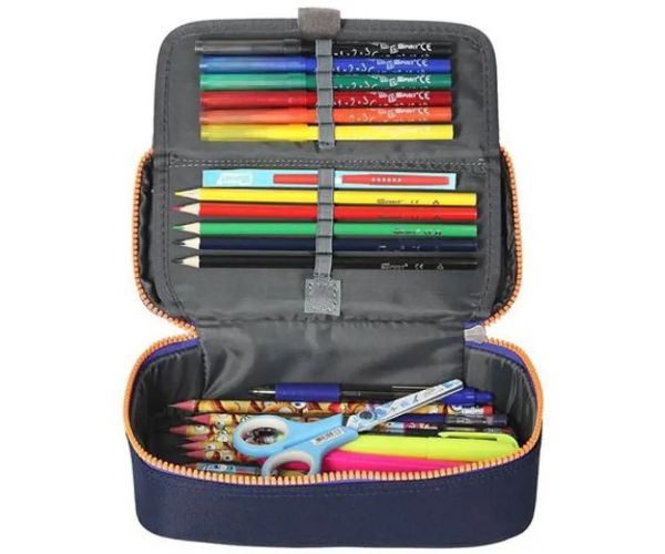 Spirit: My Bag indigová modrý oválny peračník s oranžovým zipsom 23x10cm