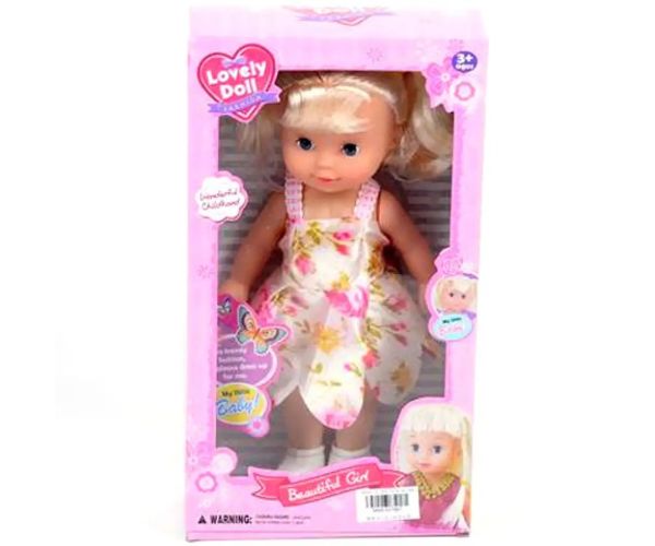 Bábika s blond vlasmi v letných šatách 26cm