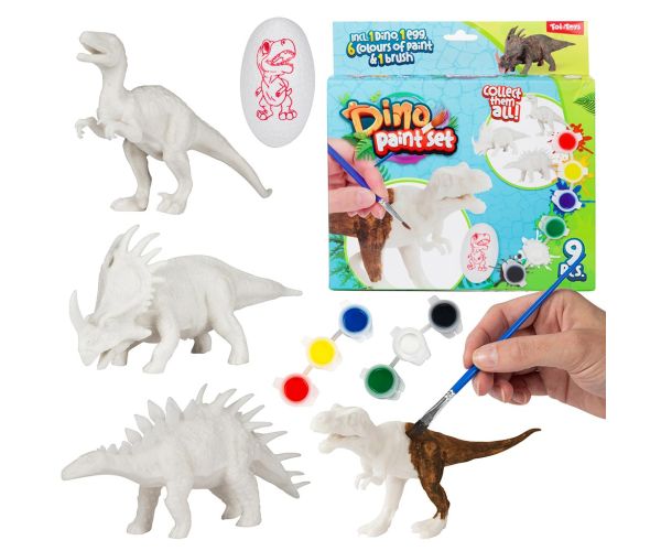Dino Paint Set: Maľovateľná figura dinosaura s farbami a štetcom 9-dielna sada