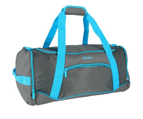 Spirit: Gym športová taška v neónovo-modrej a sivej farbe 20x51x23cm