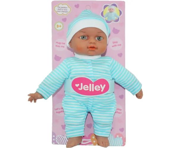 Jelley bábika v modrom pruhovanom oblečení 25cm