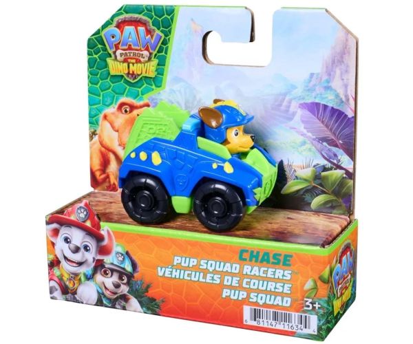 Labková patrola: Dino Movie Chase mini pretekárske autíčko 6,4 cm - Spin Master