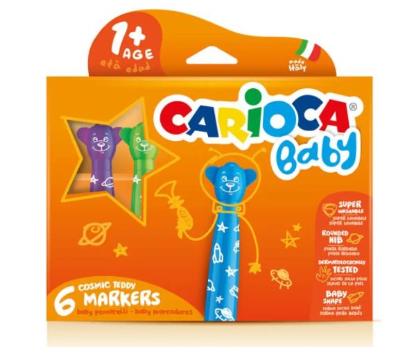 Carioca: Farebné vymývateľné macíkové fixky pre najmenších 6-kusov
