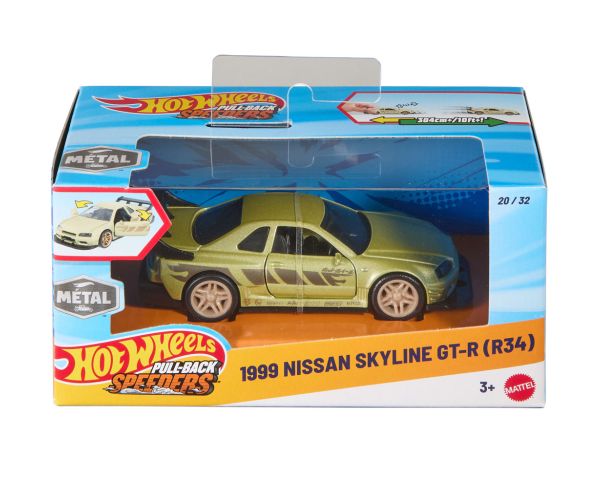 Hot Wheels: 1999 Nissan Skyline GT-R (R34) natiahací autíčko 1/43 - Mattel