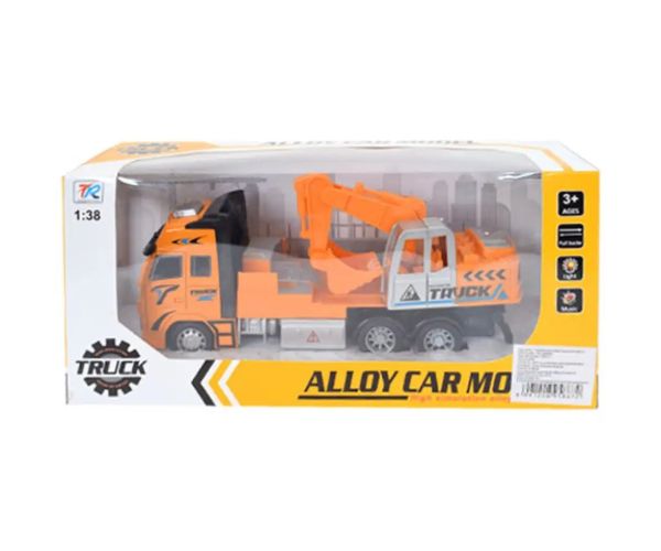 Žlté nákladné auto so žeriavom so svetlom a zvukom 1/38