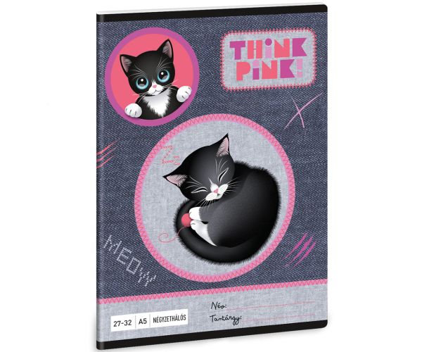 Ars Una: Think Pink čierny zošit s mačkami v štvorčekoch A5 27-32