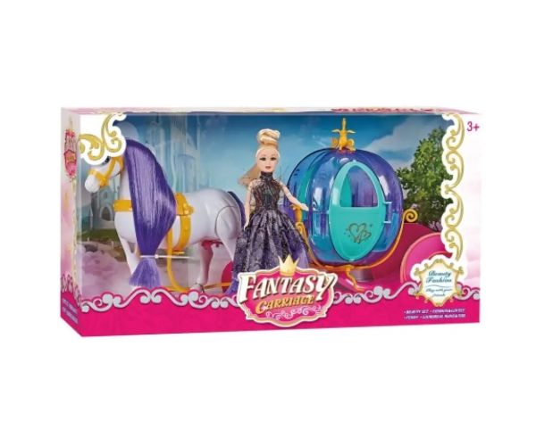 Fantasy čarovný tekvicový kočík so koňom a bábikou