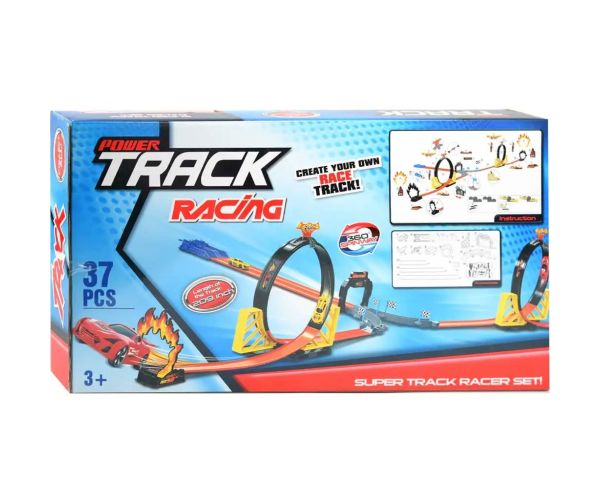 Power Track 37-dielny set pretekárskej dráhy so slučkami a autíčkami 1/64