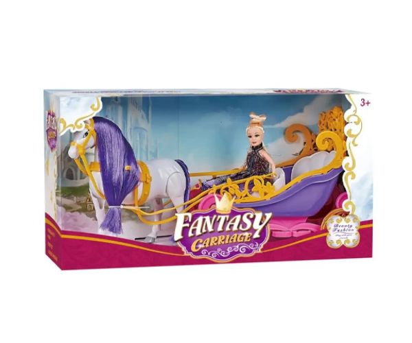 Fantasy Carriage Rozprávkový otvorený kočiar s koňom a bábikou