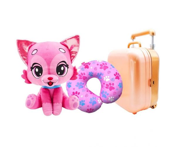 Cestovné kamarát – Rosie Jetset Dobrodružná Kitti plyšová mačka s kufrom a krčnou opierkou