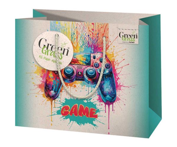Premium stredná taška na darčeky s motívom Green Grass Gamer 18x10x23cm