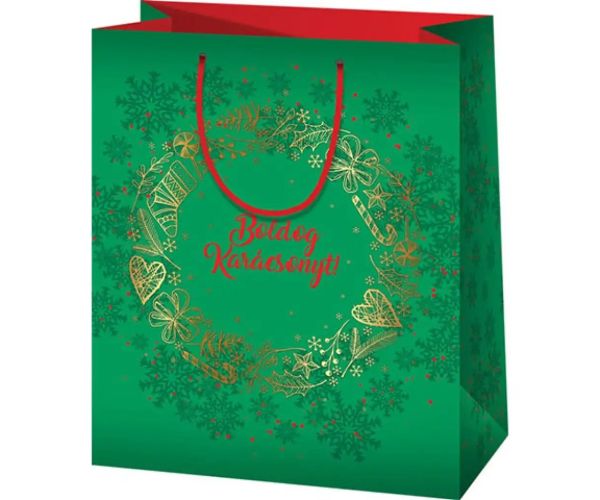 Veselé Vianoce! zelená stredne veľká darčeková taška 18x10x23cm